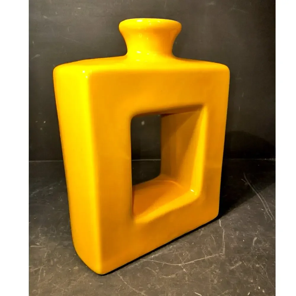 1845.  Vibrant Sunny Yellow Ceramic Square Vase Modern Design